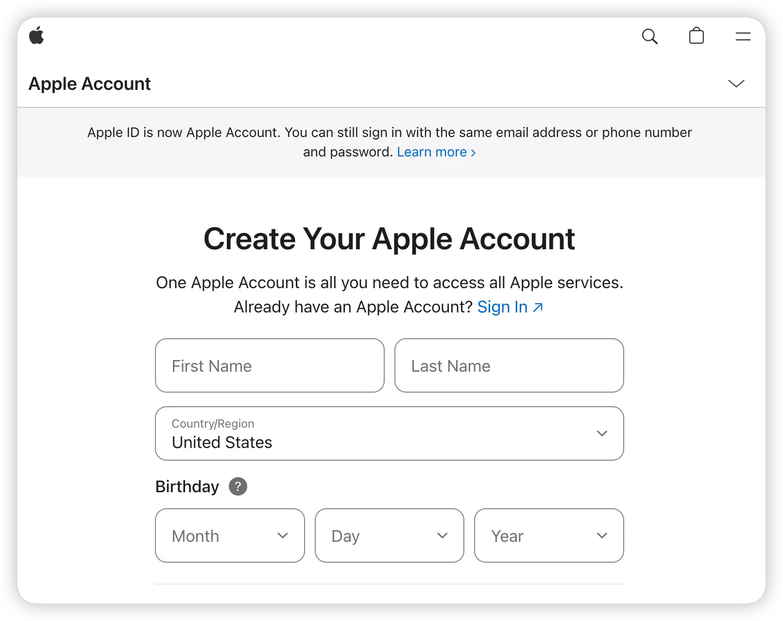 创建新的 Apple ID